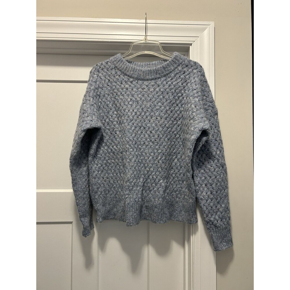 Magaschoni Alpaca Wool Blend Basketweave Chunky Knit Blue Sweater Size Medium